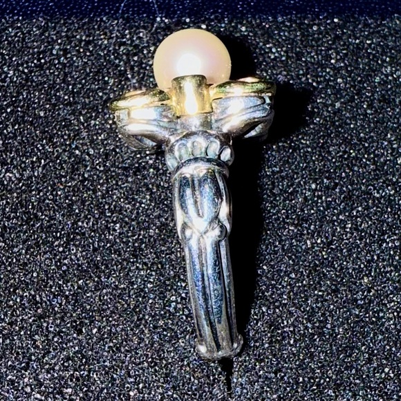 RARE LAGOS Caviar Two-Tone Pearl and Diamond Ring - Size 7 - Picture 8 of 9